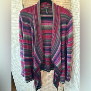 Ralph Lauren Pink and Gray Striped Cardigan